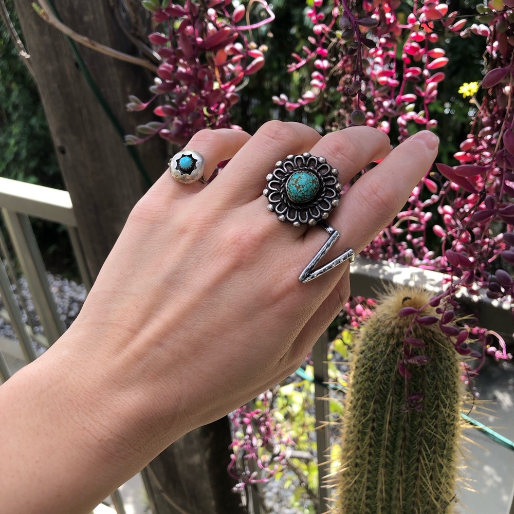 VTG - Southwestern Sterling Silver Turquoise Shadow Box Ring
